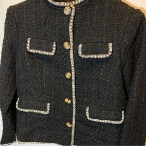 Ann Taylor Black Tweed Blazer with White Trim